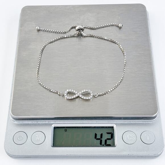 Vintage Thai Sterling Silver 925 Cubic Zirconia Infinity Slider Bracelet To 10" - Picture 2 of 5